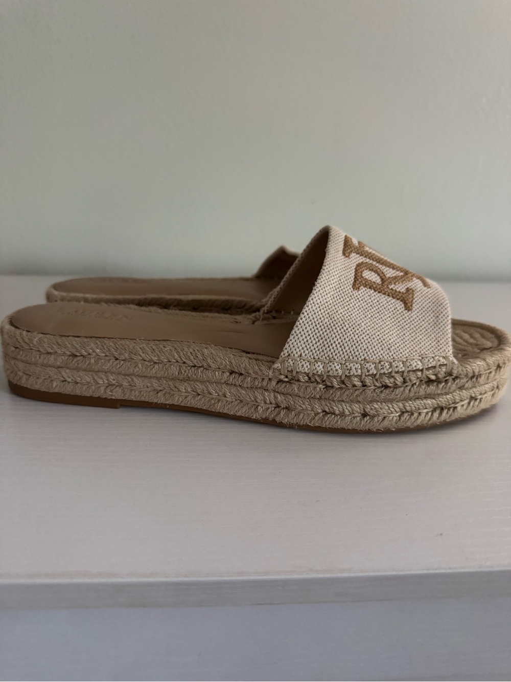 Lauren Ralph Lauren Cream and Tan Espadrille Slide Sandals - Picture 2 of 3
